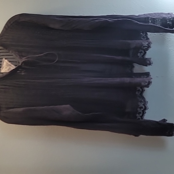 FP One Free People Woman's S Blue Sheer Cardigan Tie Front Ruffle Long Sleeves - Picture 6 of 8